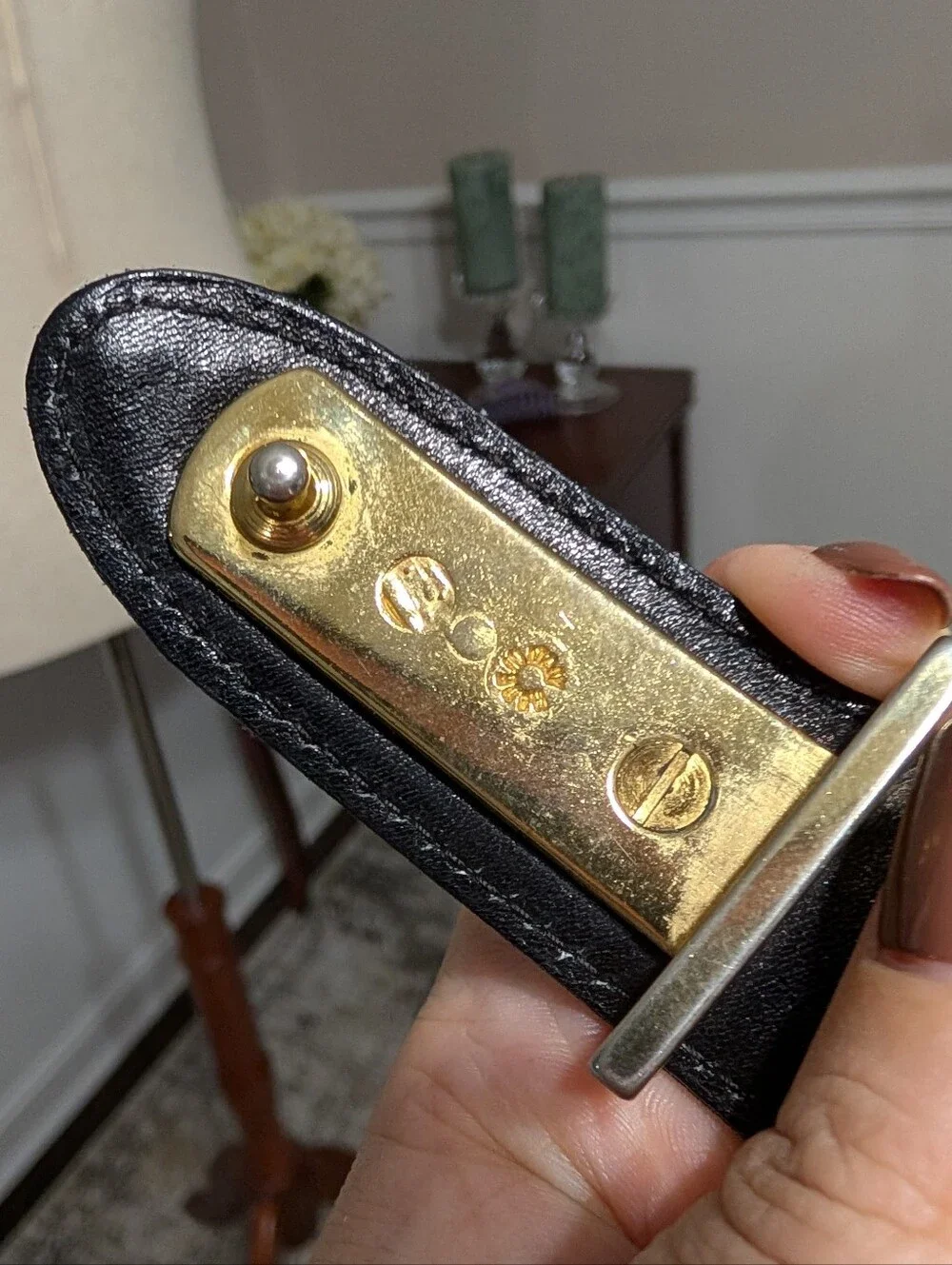 Vintage Burberrys Black Calf Leather Oval EKD Belt 38 40 Plus Size XL